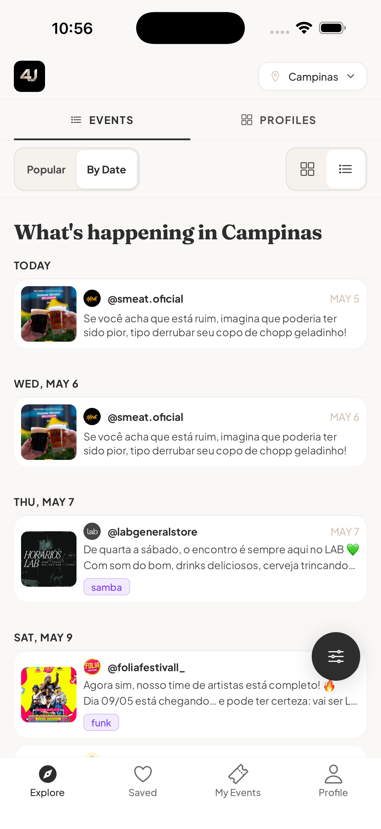 n4u mobile events list for Campinas