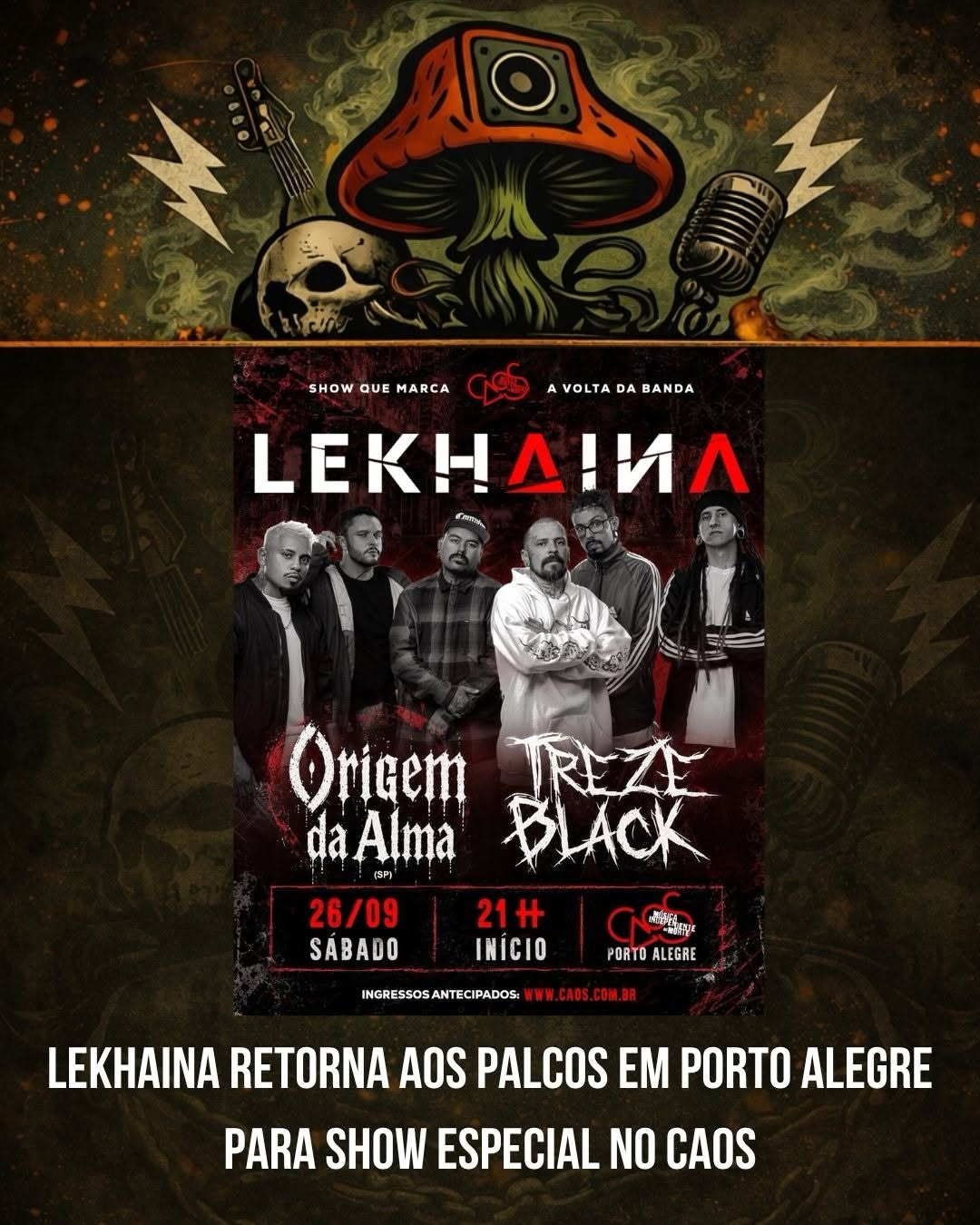 Divulgação de Lekhaína retorna aos palcos em Porto Alegre para show especial no Caos