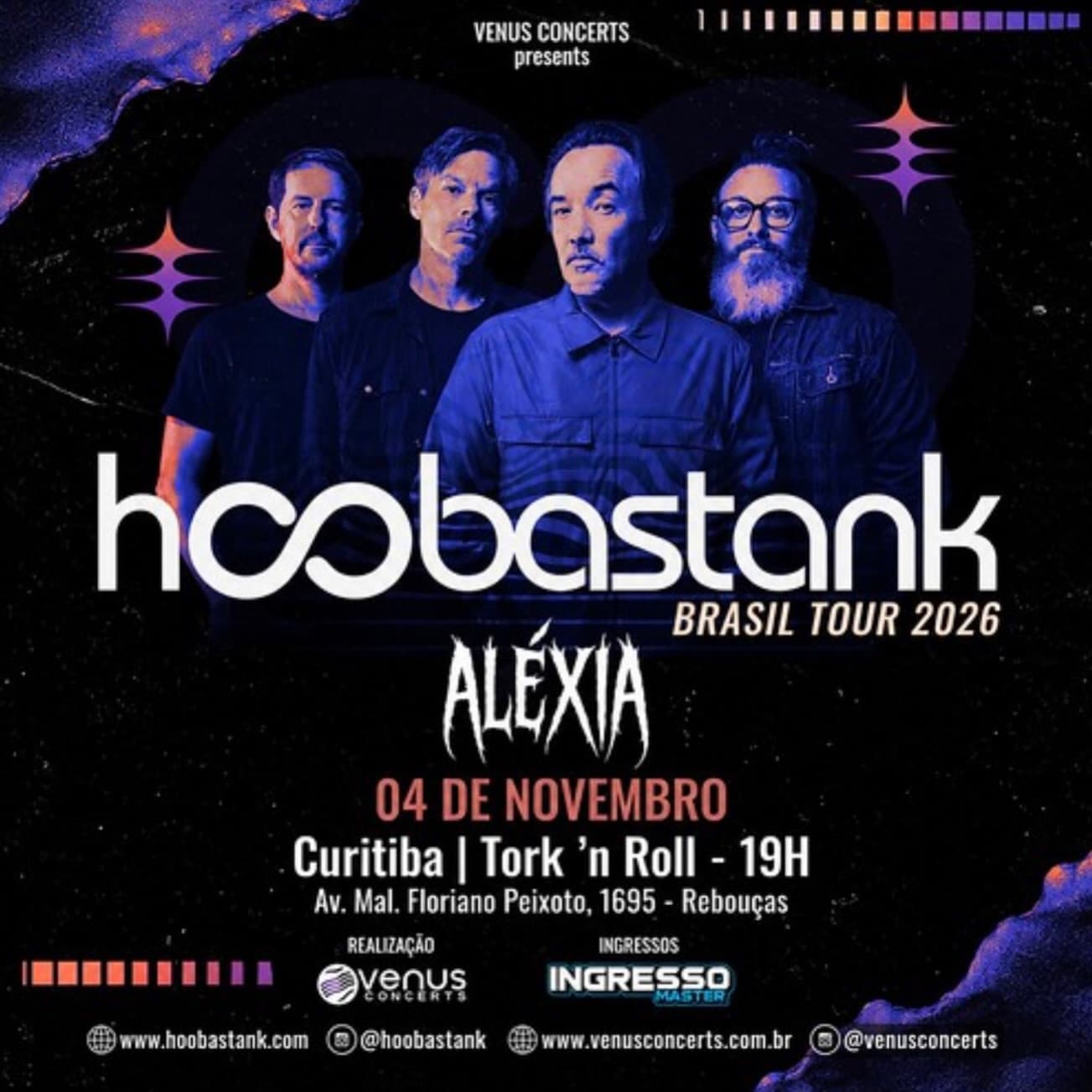 Divulgação de Hoobastank Brasil Tour 2026