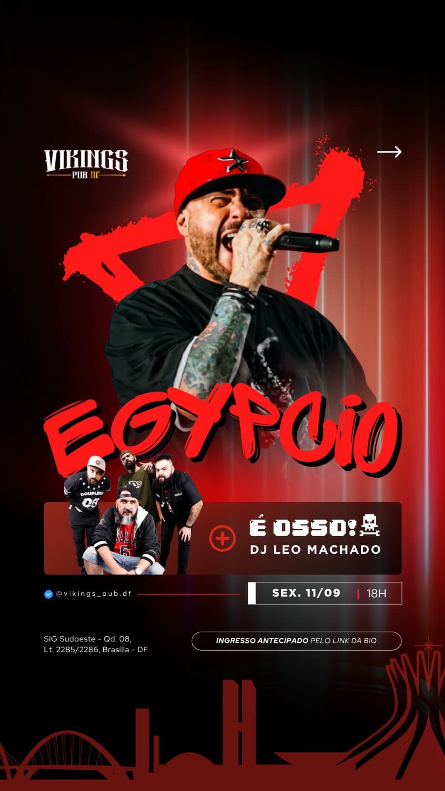 Divulgação de Egypcio no Vikings Pub Brasília